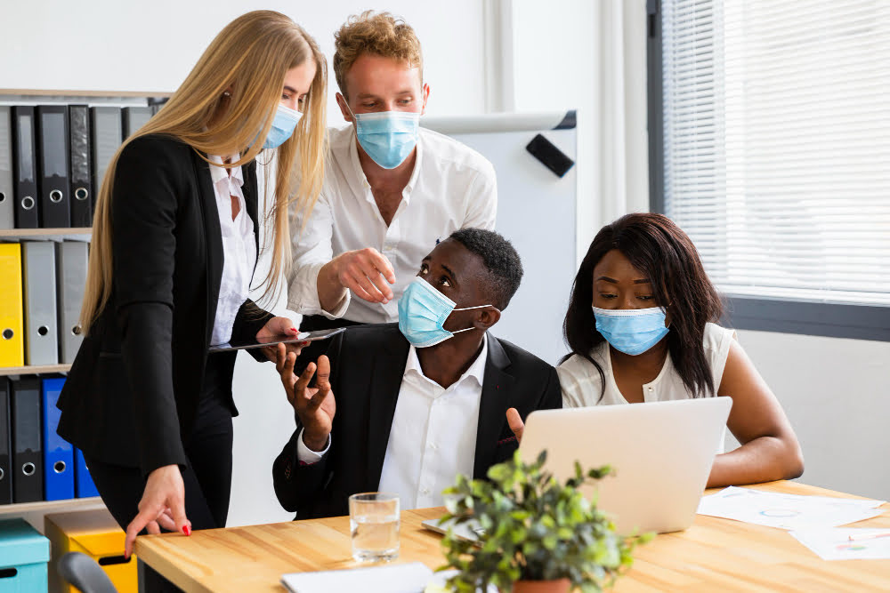 Front view of public health colleagues working